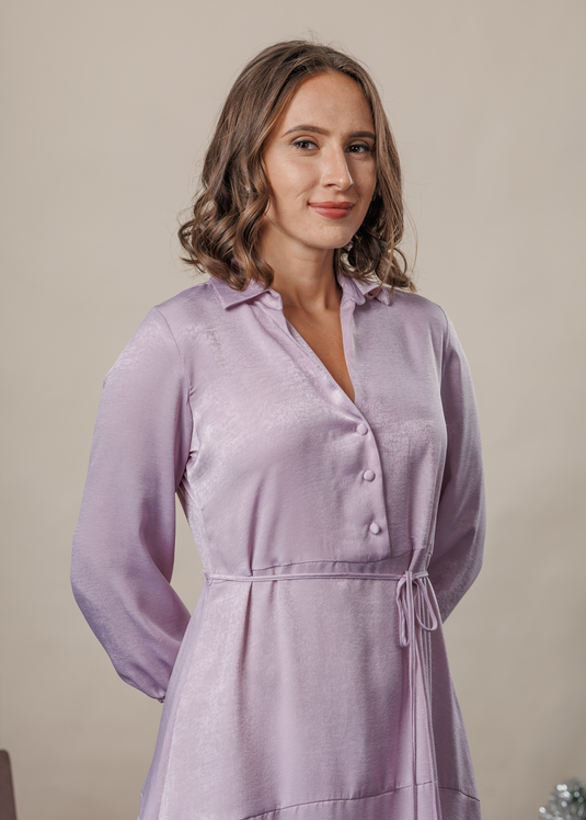 Satin maxi dress with tired panel