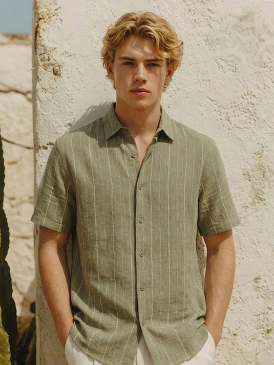 Casual Wear Stripe Short Sleeve Shirt