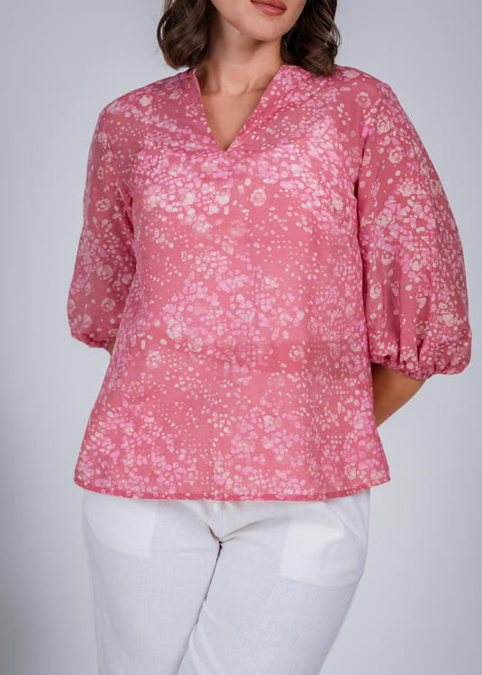 Balloon Sleeve V- Neck Top