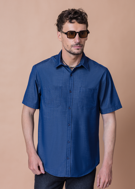 Double Pocket Chambray Short Sleeve Shirt