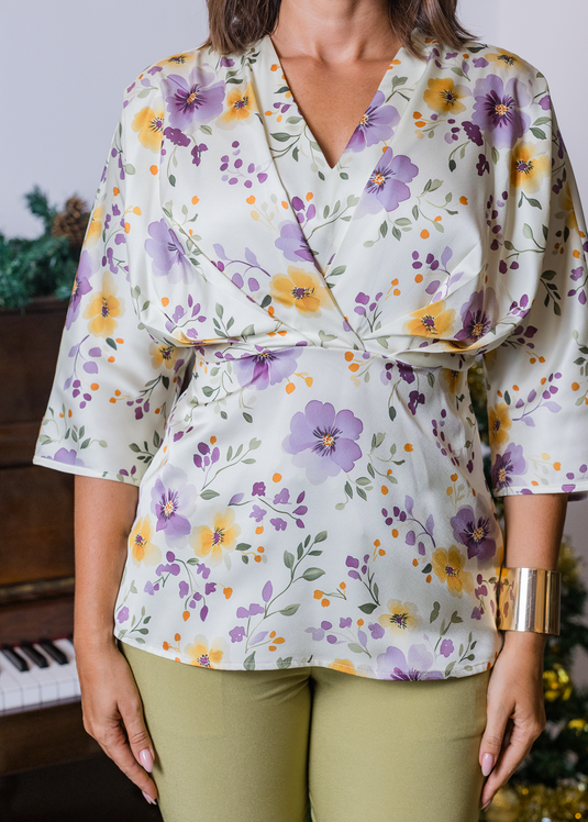 Printed Blouse With Front Pleats And Elasticated Back