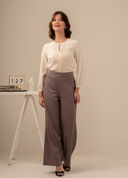 Pin tuck detailed long sleeve blouse