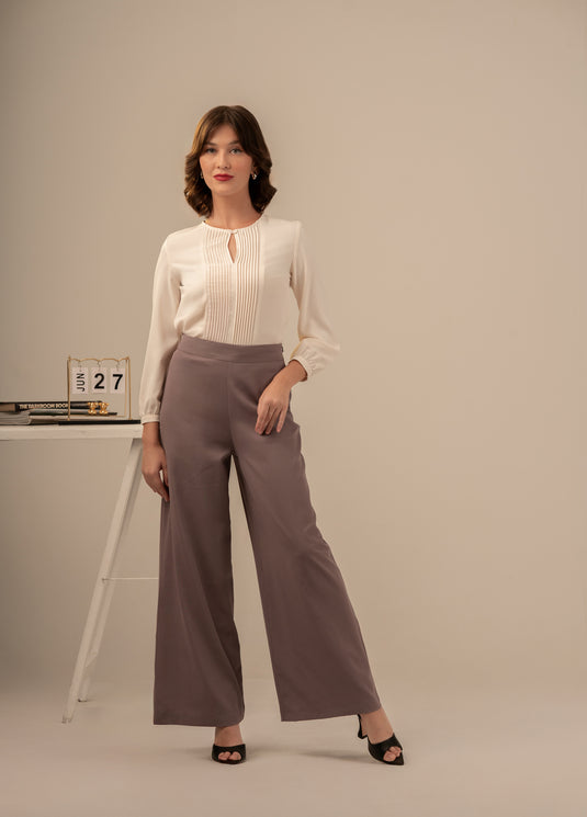 Pin tuck detailed long sleeve blouse