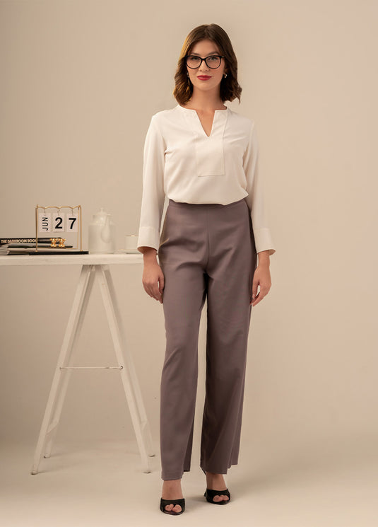 Top stitch detailed long sleeve blouse