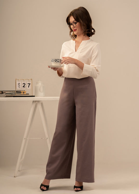 Top stitch detailed long sleeve blouse