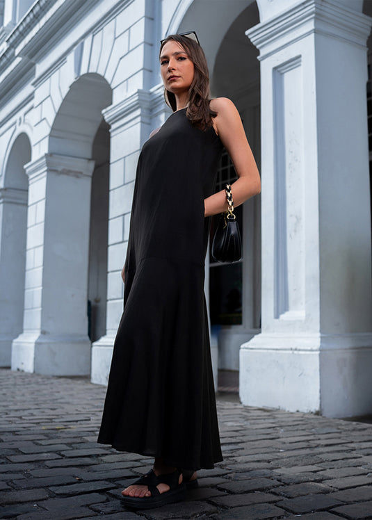 Sleeveless maxi dress with tiered panel