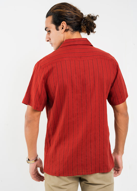 Casual Wear Stripe Cuban Collar S/S Shirt