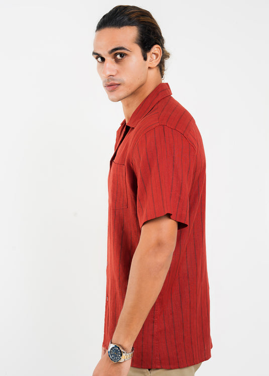 Casual Wear Stripe Cuban Collar S/S Shirt