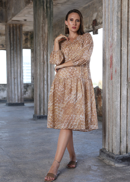 Batik hand block print craft v-neck dress