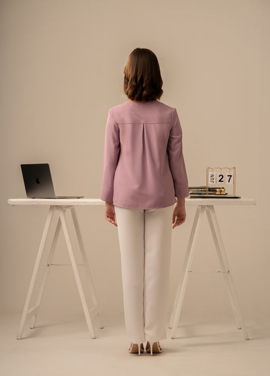 Top stitch detailed long sleeve blouse