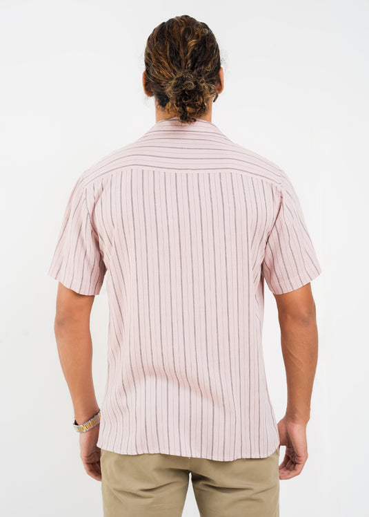 Casual Wear Stripe Cuban Collar S/S Shirt