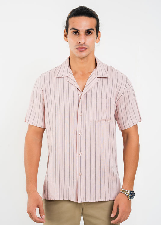 Casual Wear Stripe Cuban Collar S/S Shirt