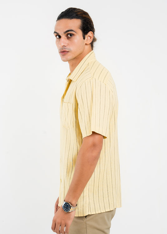 Casual Wear Stripe Cuban Collar S/S Shirt