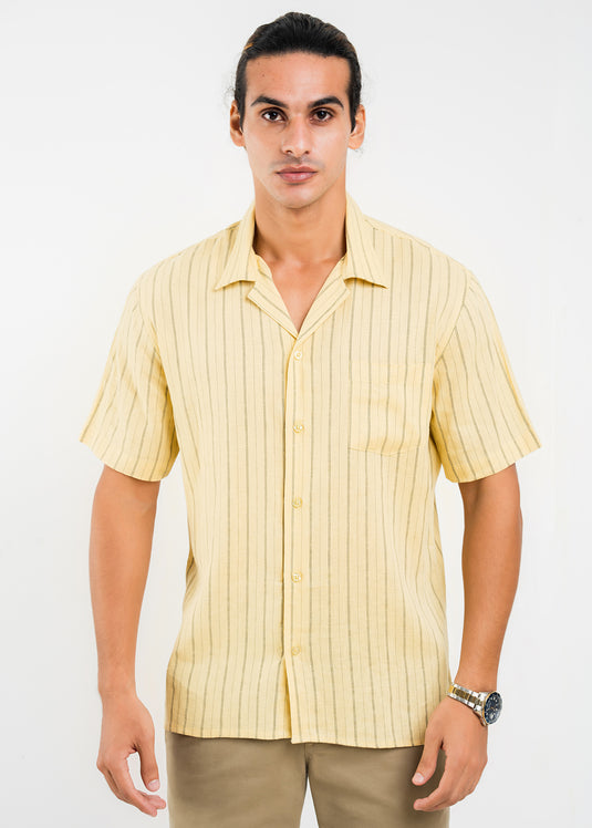 Casual Wear Stripe Cuban Collar S/S Shirt