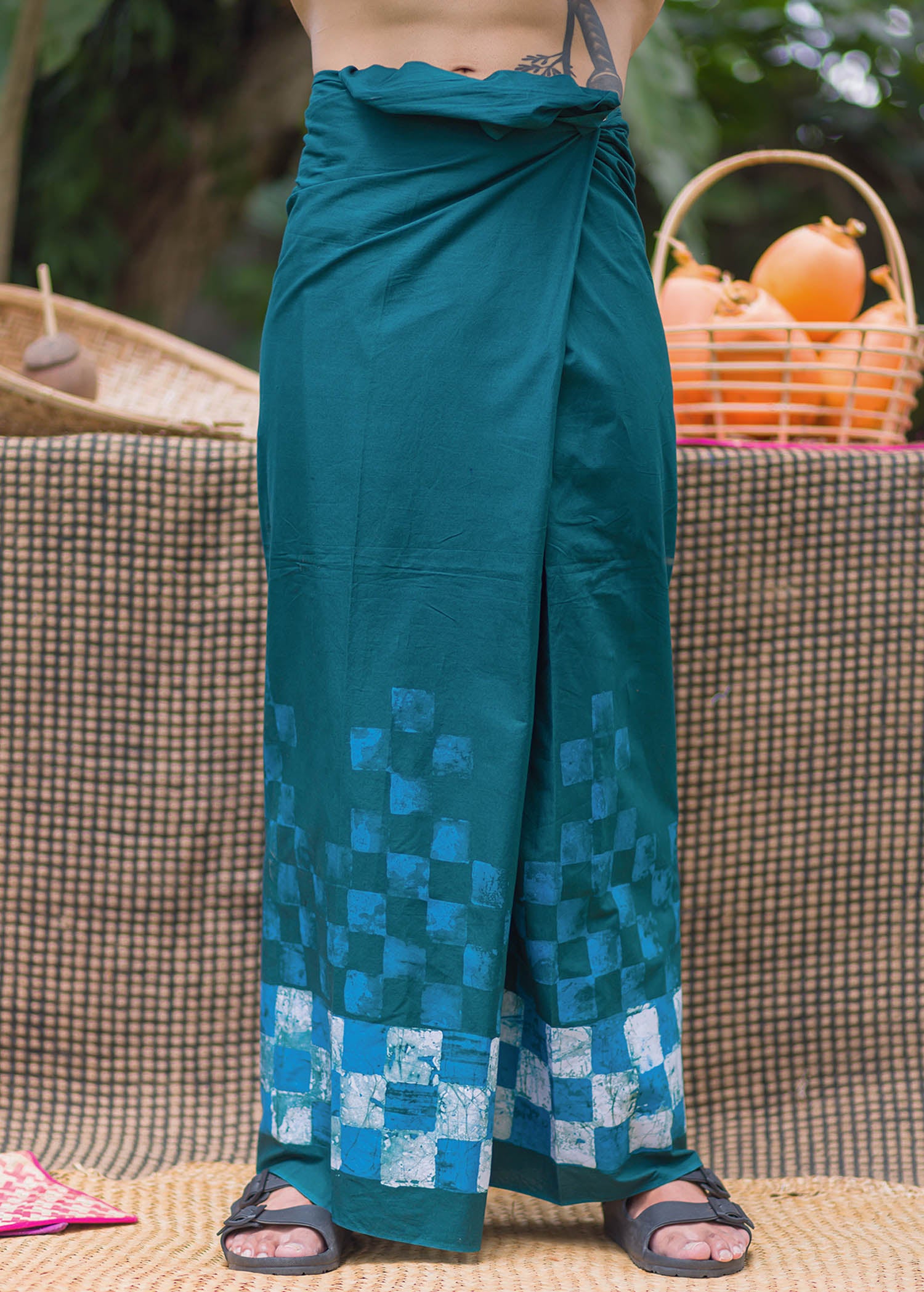 Batik Sarong With Squares Printed Border