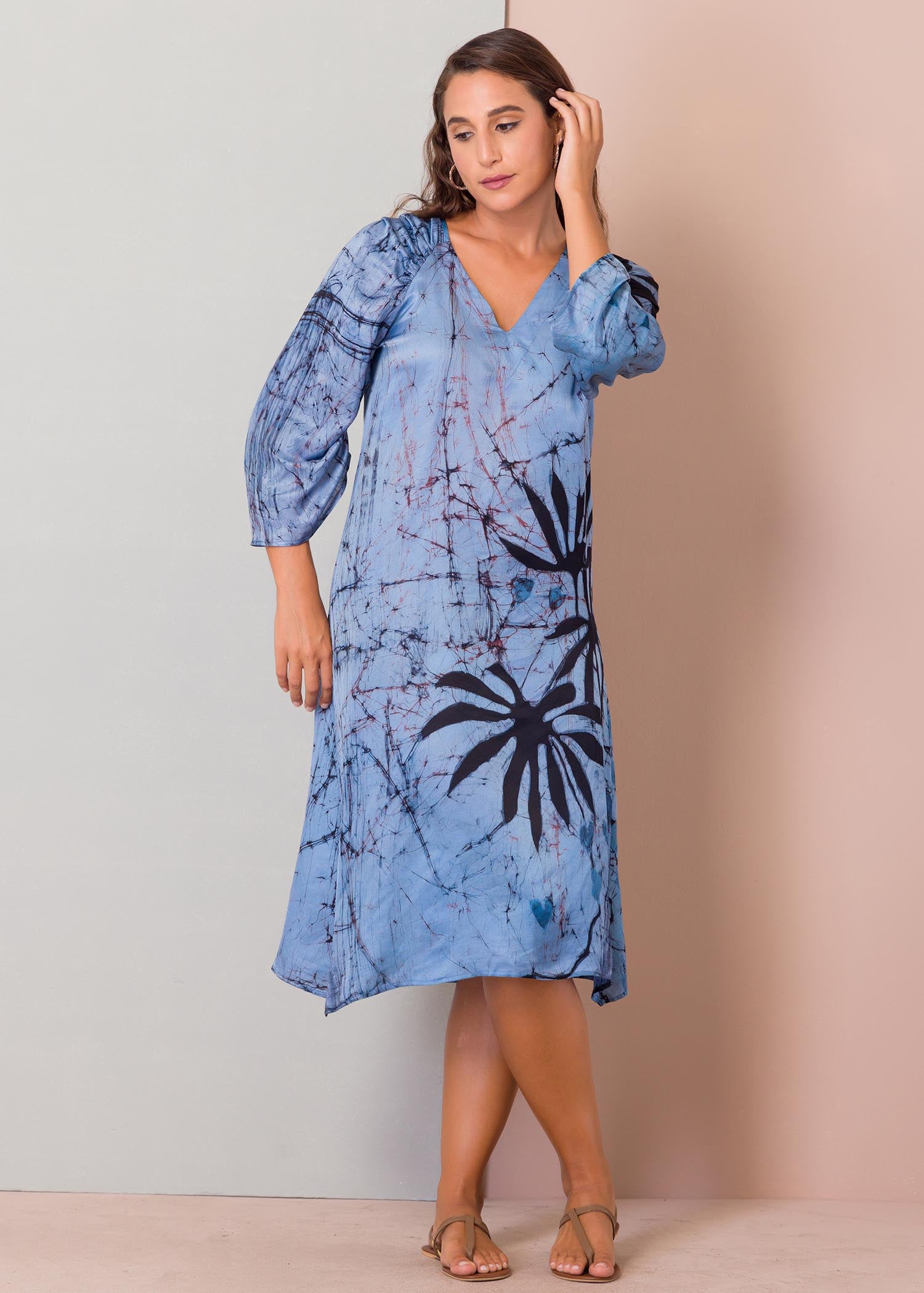 Tropical leaf batik printed dress