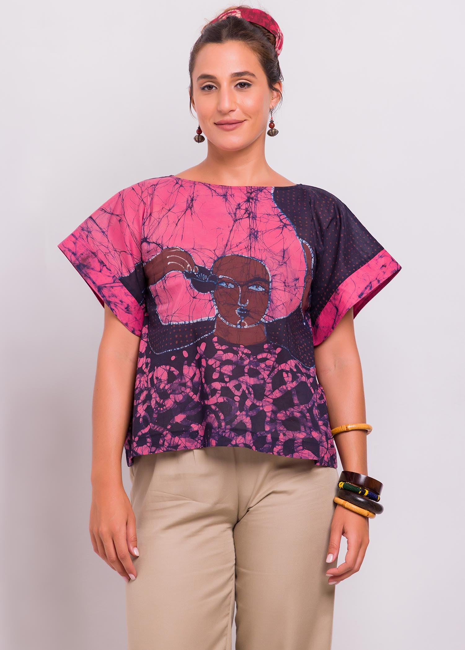 Boatneck Batik Potrait Top