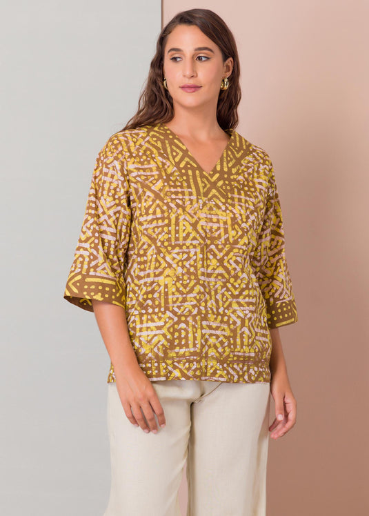 Batik V-neck top