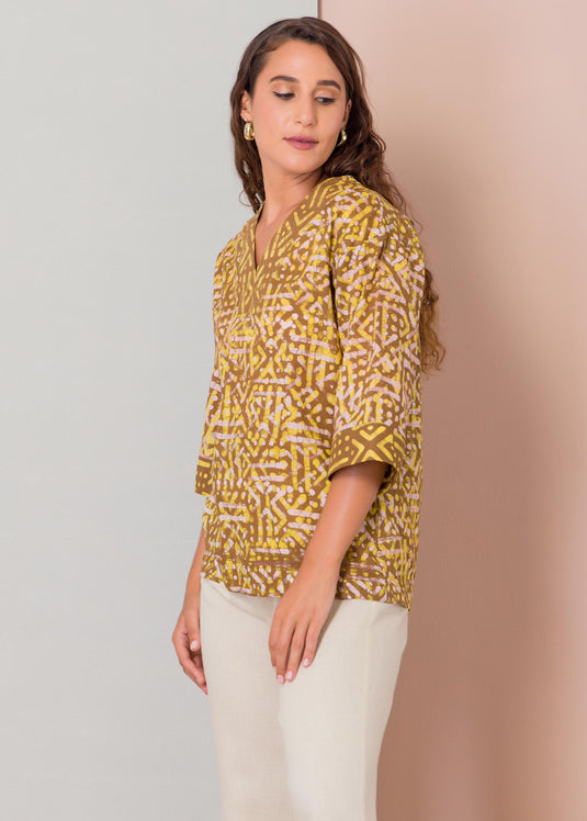 Batik V-neck top