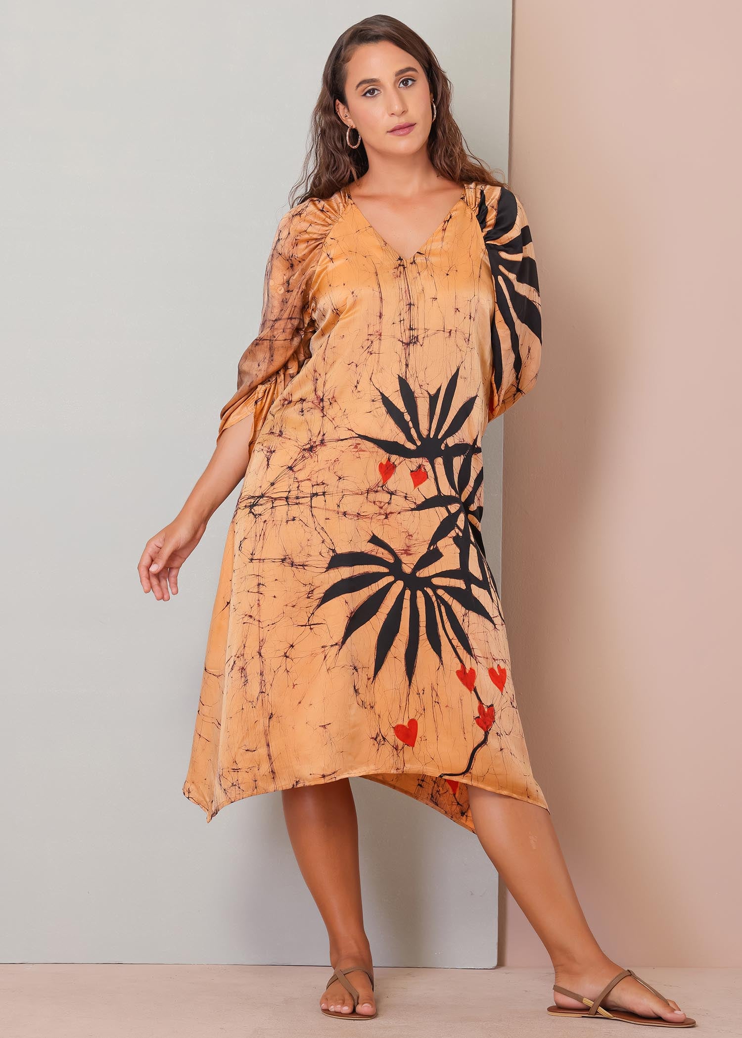 Tropical leaf batik printed dress