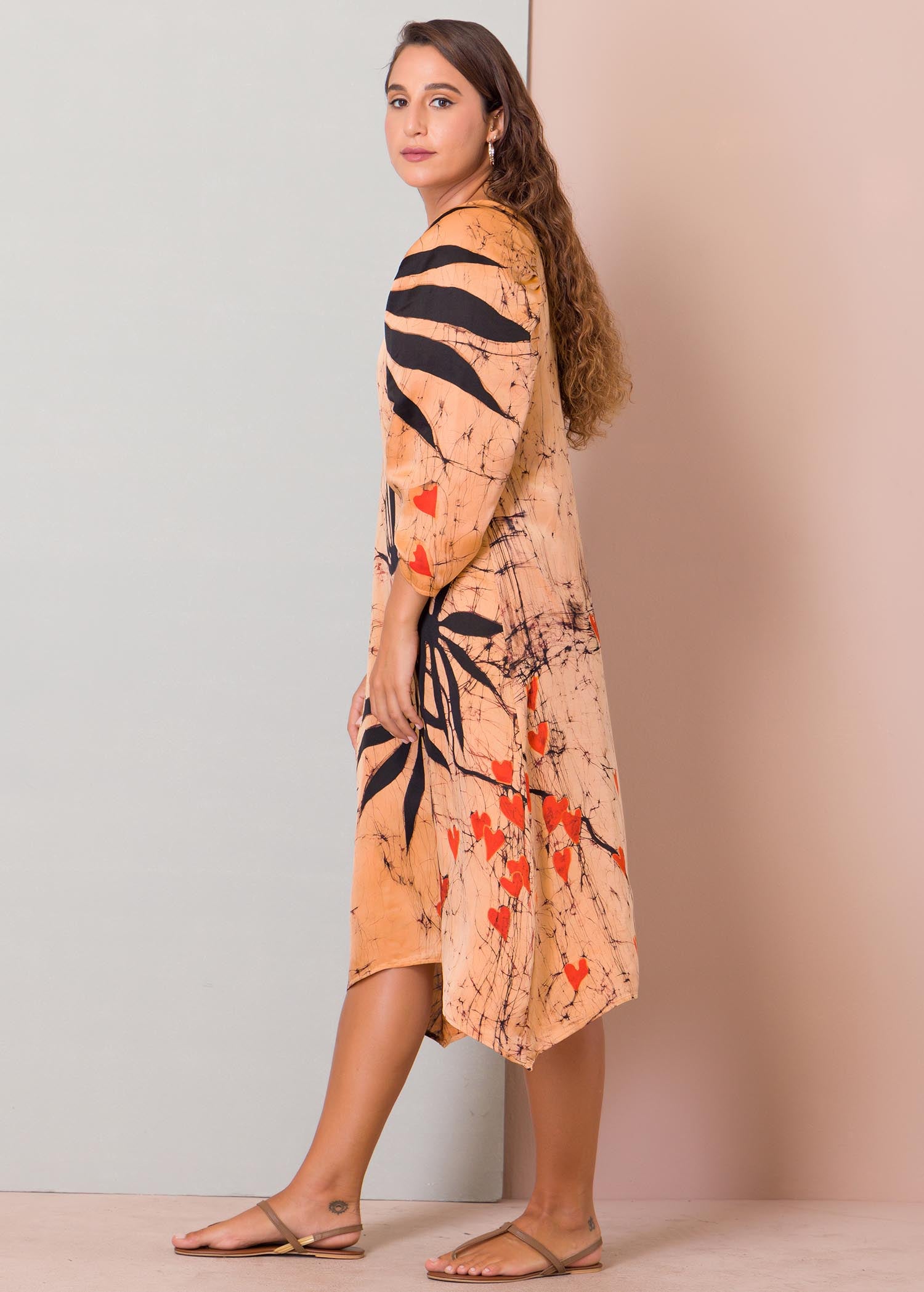 Tropical leaf batik printed dress