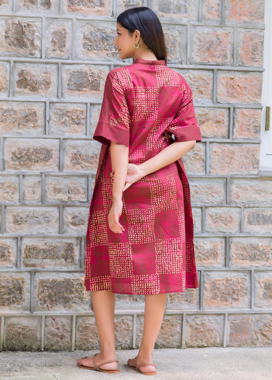 Brush stroke batik dress detailed with a cuff