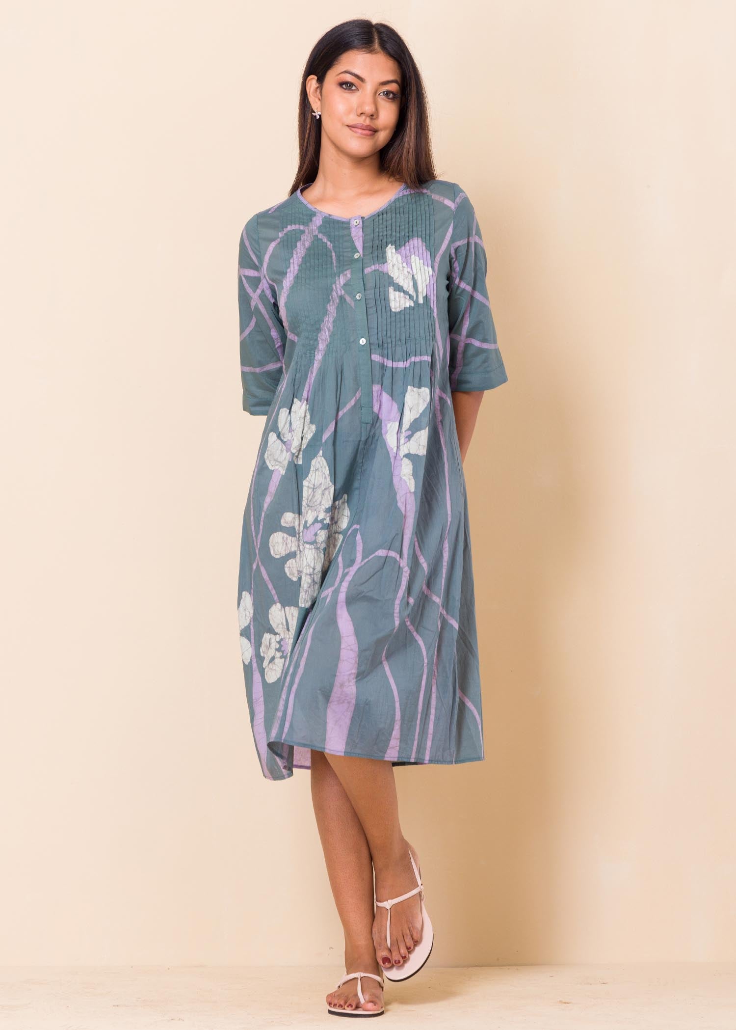 Batik Floral Pintucked Dress