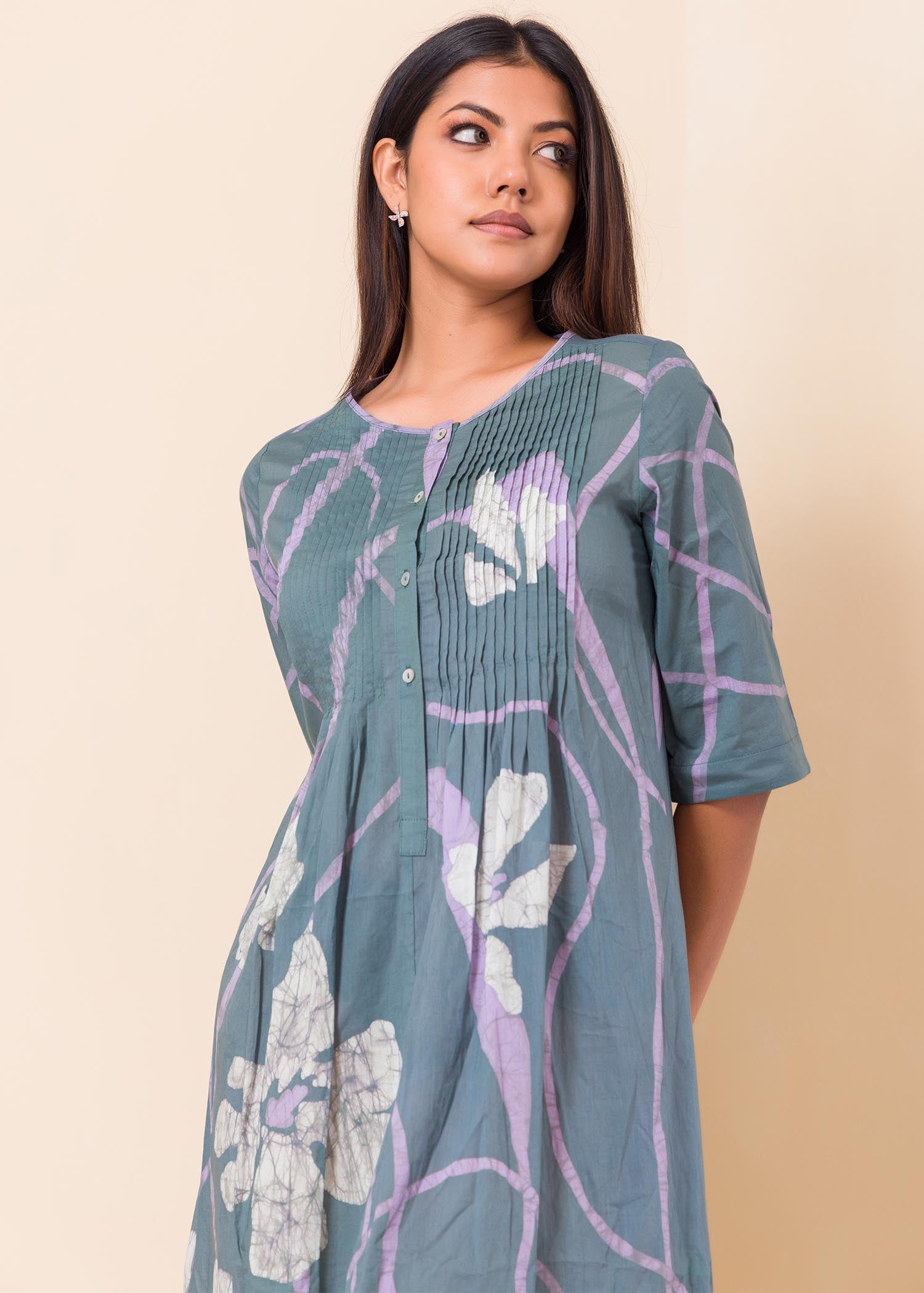 Batik Floral Pintucked Dress