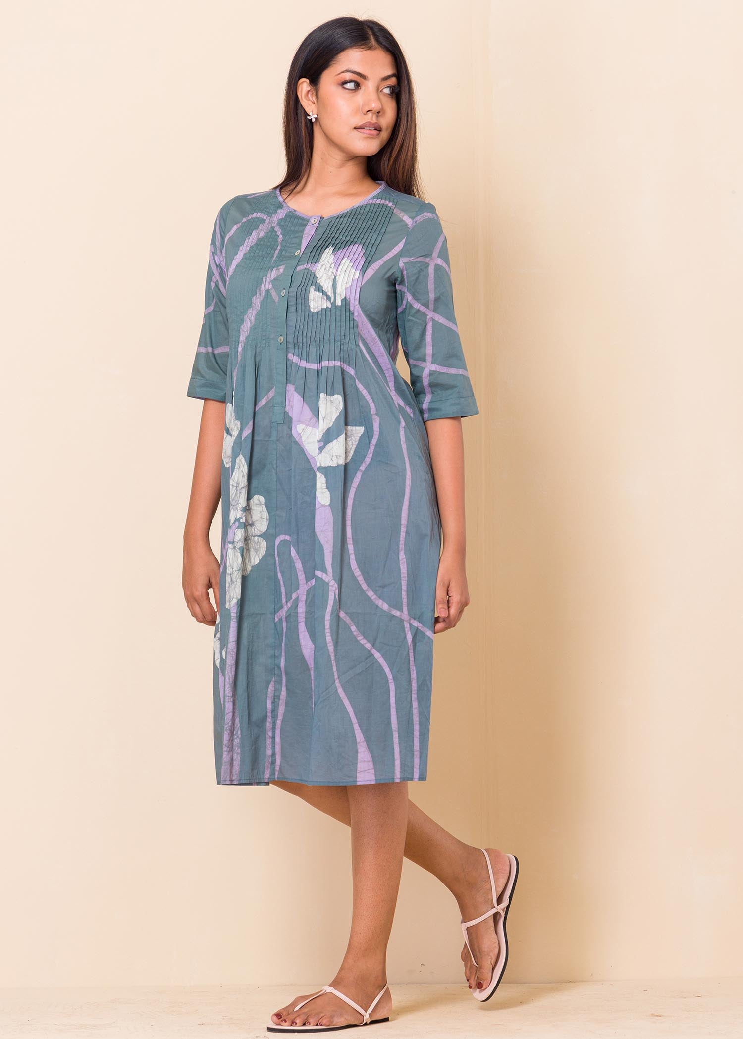 Batik Floral Pintucked Dress