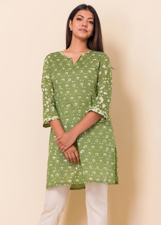 Batik Olive Green Kurtha Top