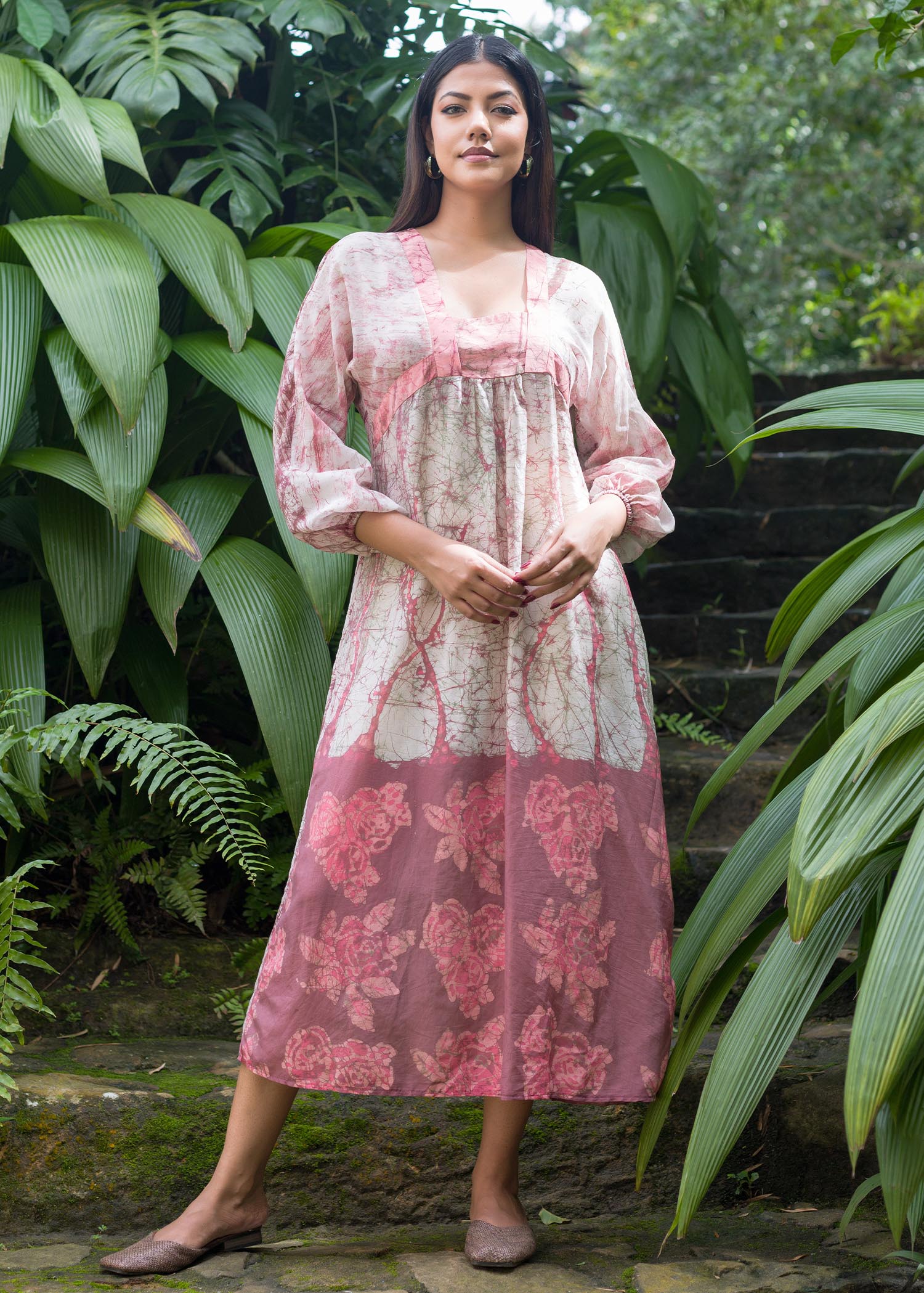 Batik floral puff sleeved maxi dress