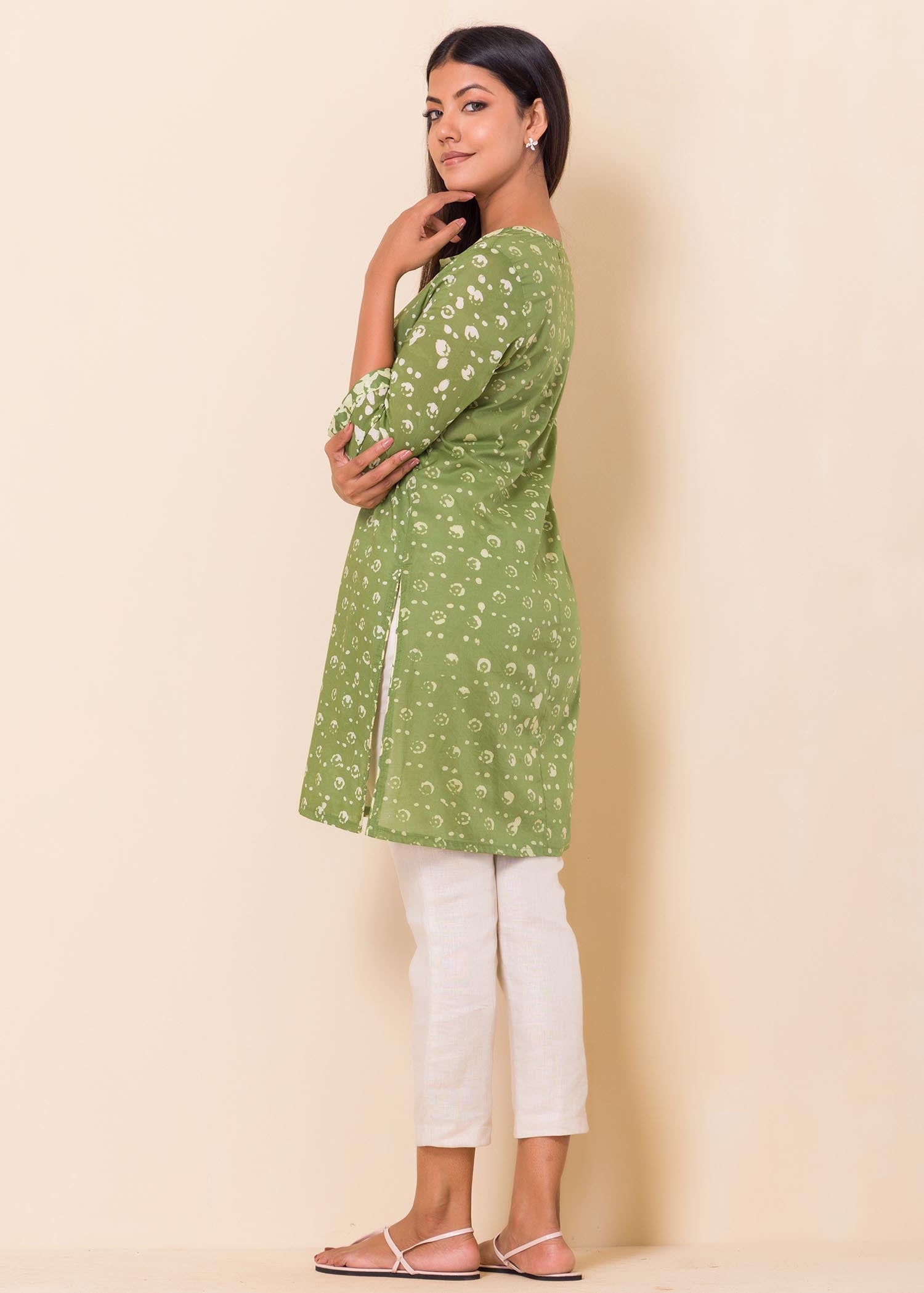 Batik Olive Green Kurtha Top