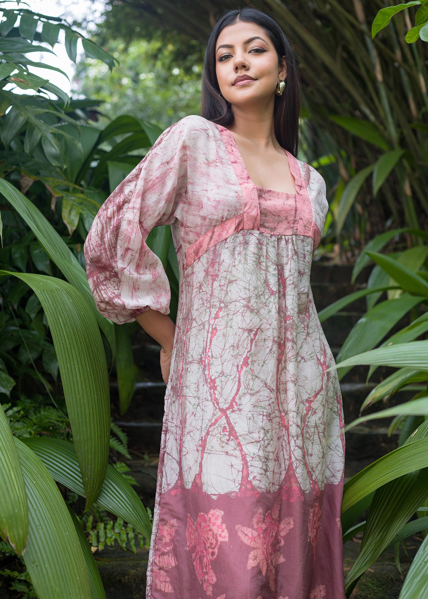 Batik floral puff sleeved maxi dress
