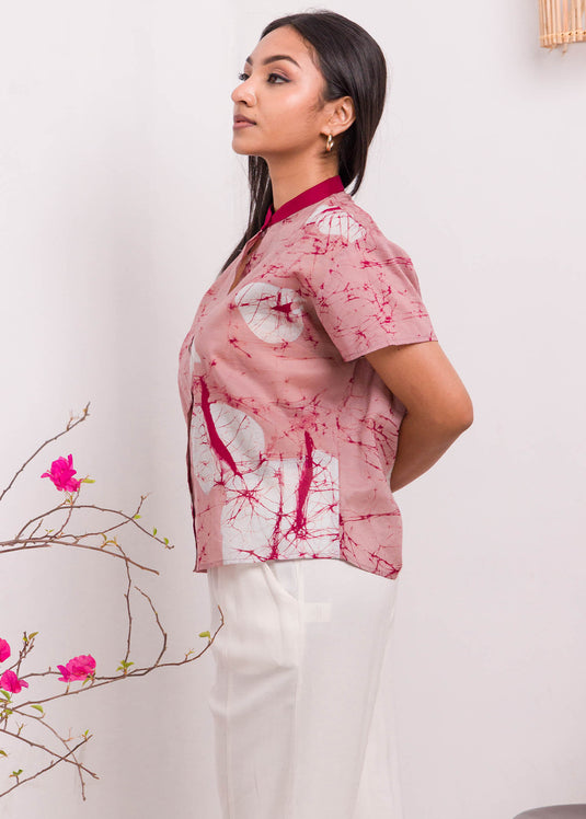 Anthurium Printed Batik Top with Chinese Collar