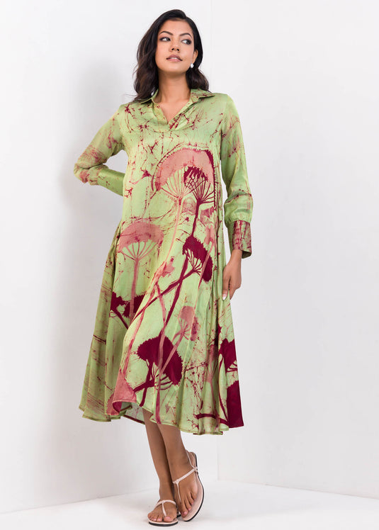 Bishop Sleeved Flared Mid - Calf Batik Dress