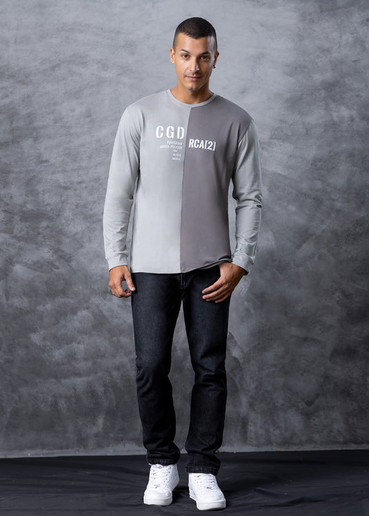 2 Tone Graphic Printed L/S T Shirt
