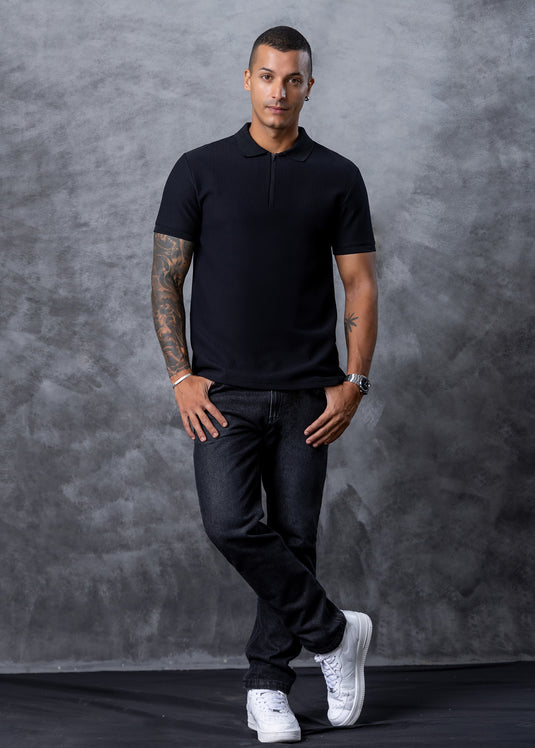 Mens Zip Neck Polo T-Shirt