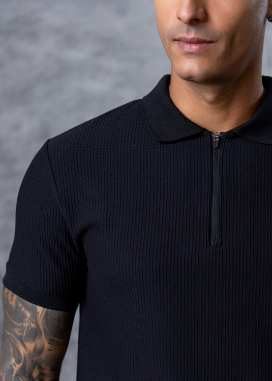 Mens Zip Neck Polo T-Shirt