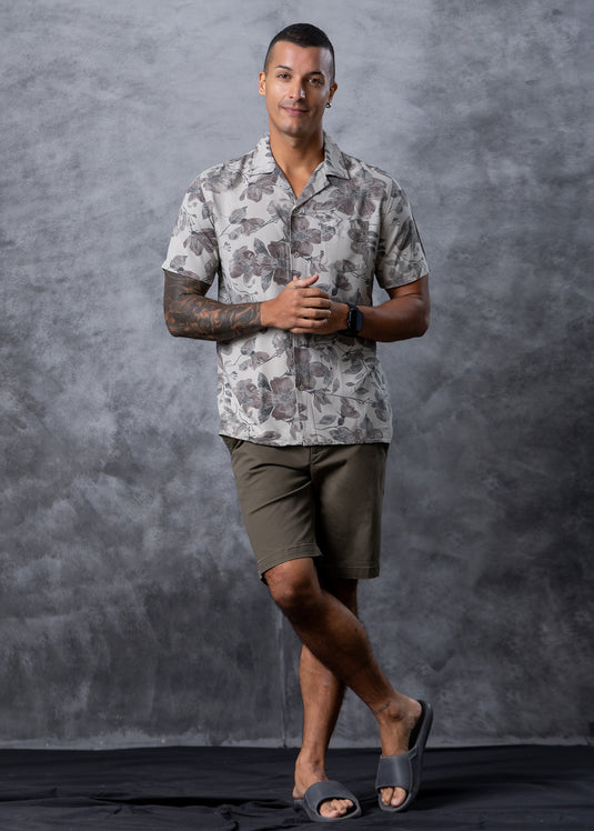 Printed Cuban  Collar S/S Shirt