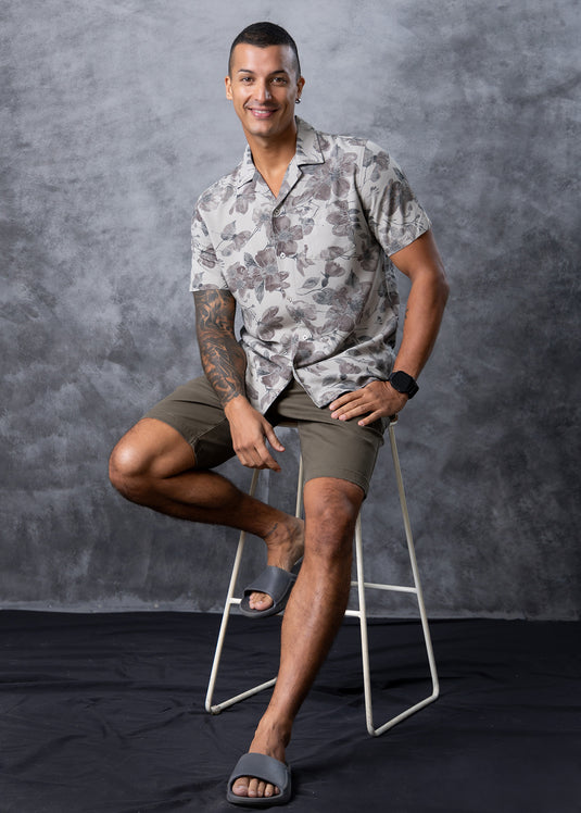 Printed Cuban  Collar S/S Shirt