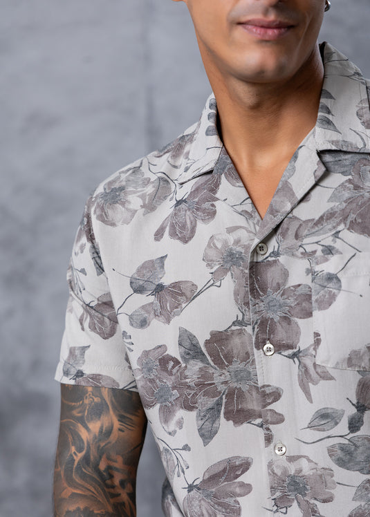 Printed Cuban  Collar S/S Shirt