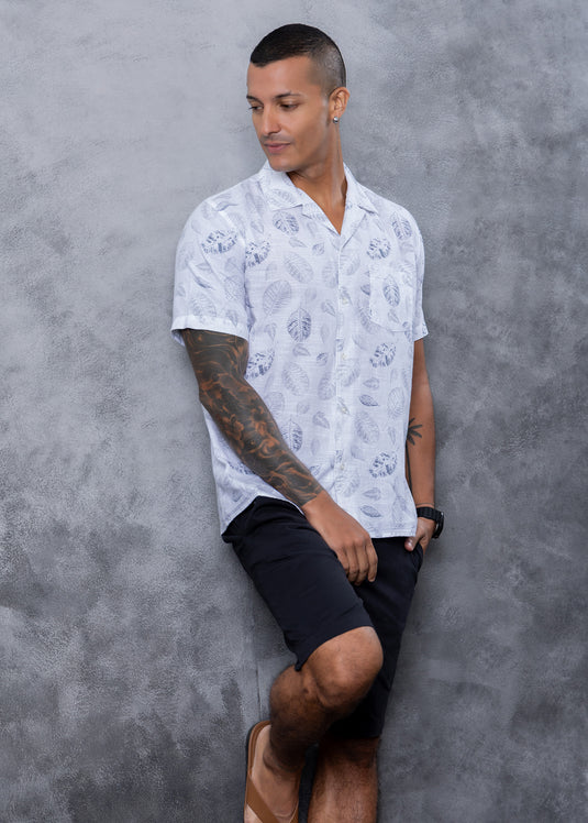 Printed Cuban  Collar S/S Shirt