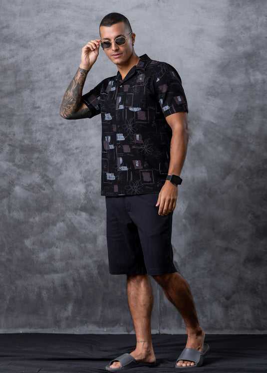Printed Cuban  Collar Shirt