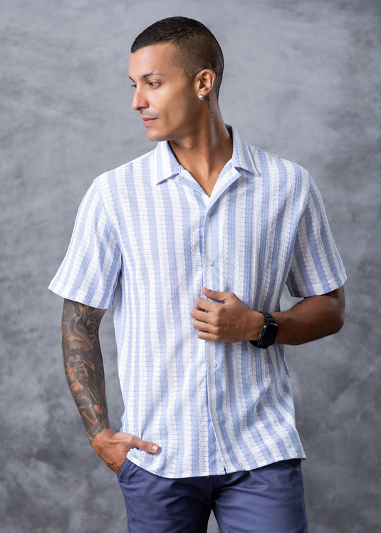 Stripe Cuban Colar S/S Shirt