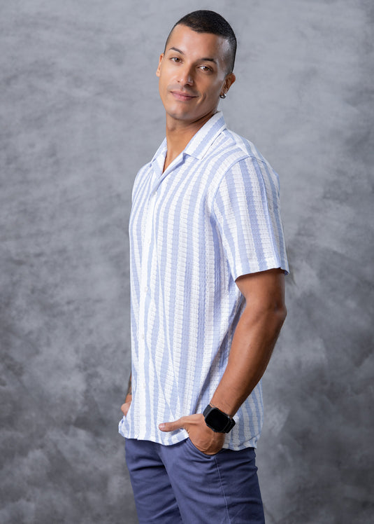 Stripe Cuban Colar S/S Shirt