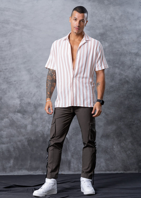 Stripe Cuban Colar S/S Shirt