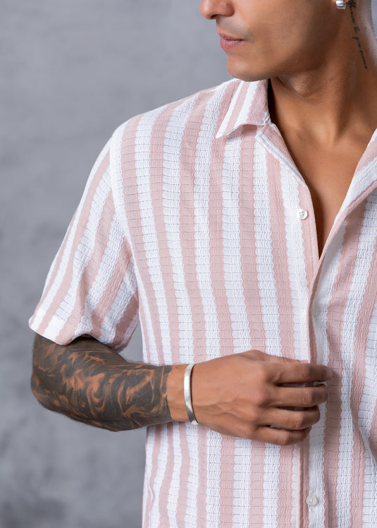 Stripe Cuban Colar S/S Shirt