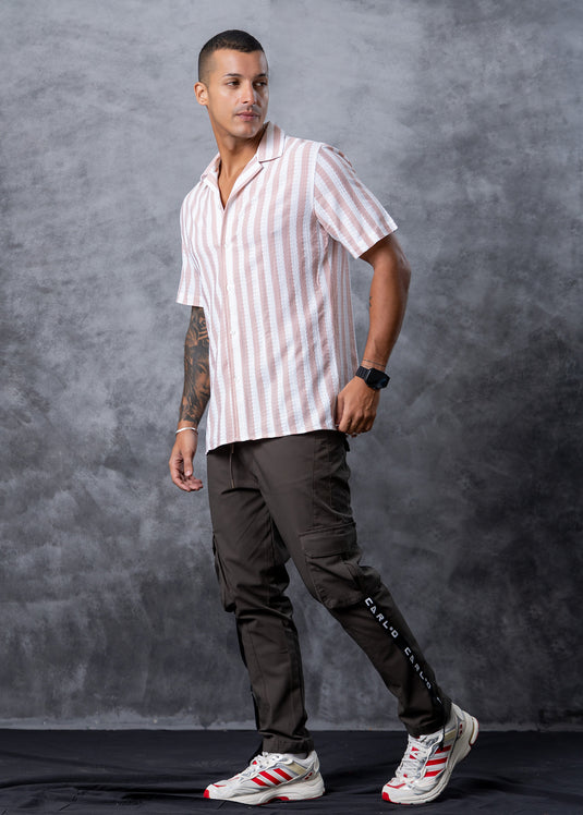 Stripe Cuban Colar S/S Shirt