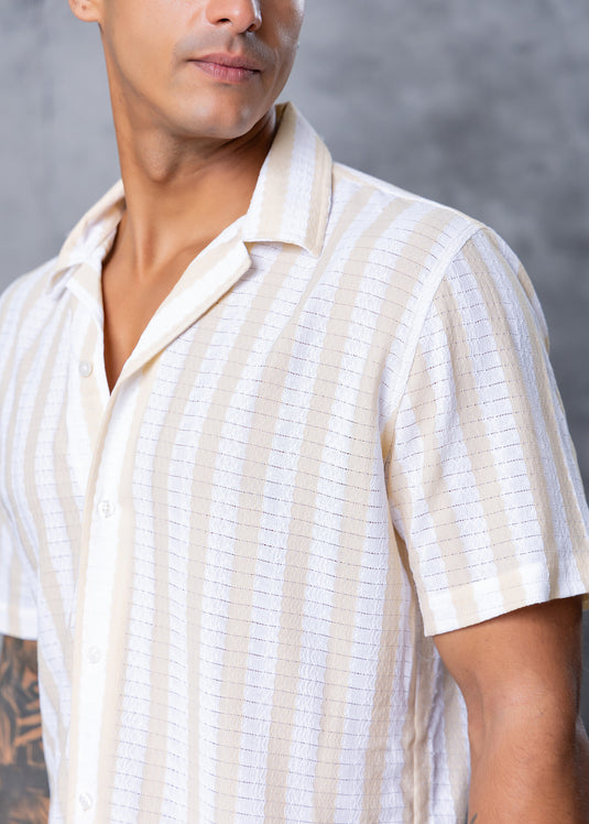Stripe Cuban Colar S/S Shirt