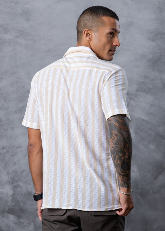 Stripe Cuban Colar S/S Shirt